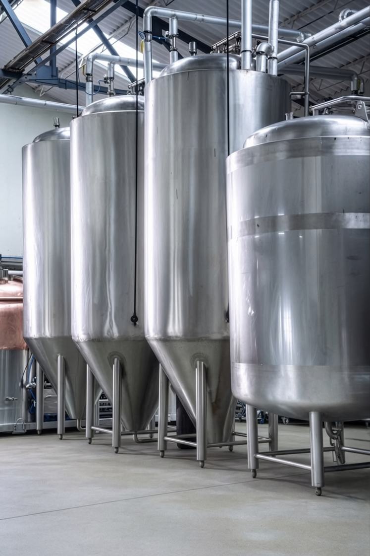 Conical fermenters on the SPH brewery floor